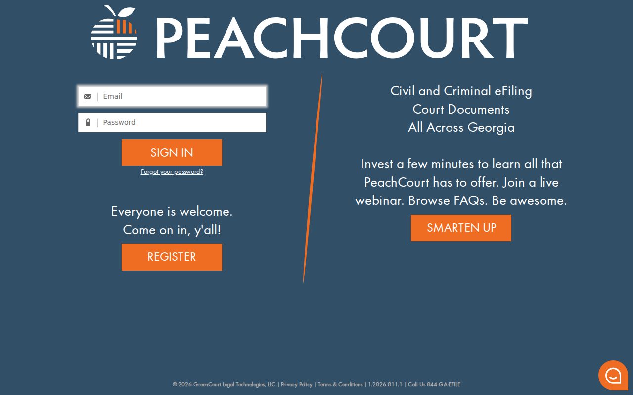 PeachCourt account sign-in for an Irwin County docket search