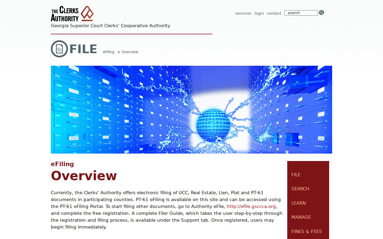 GSCCCA e-filing service details for records outside the civil case docket
