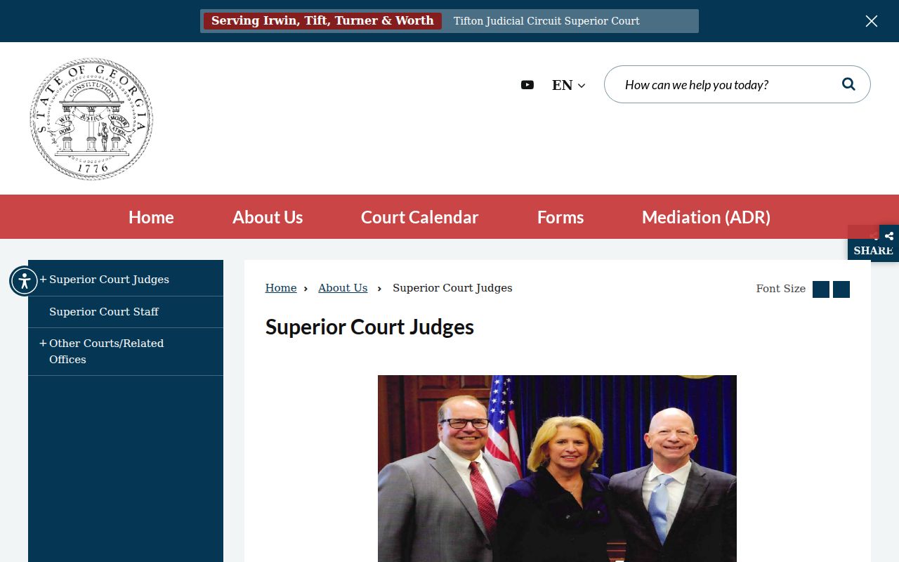 Tifton Judicial Circuit judges listed for Irwin County court calendars