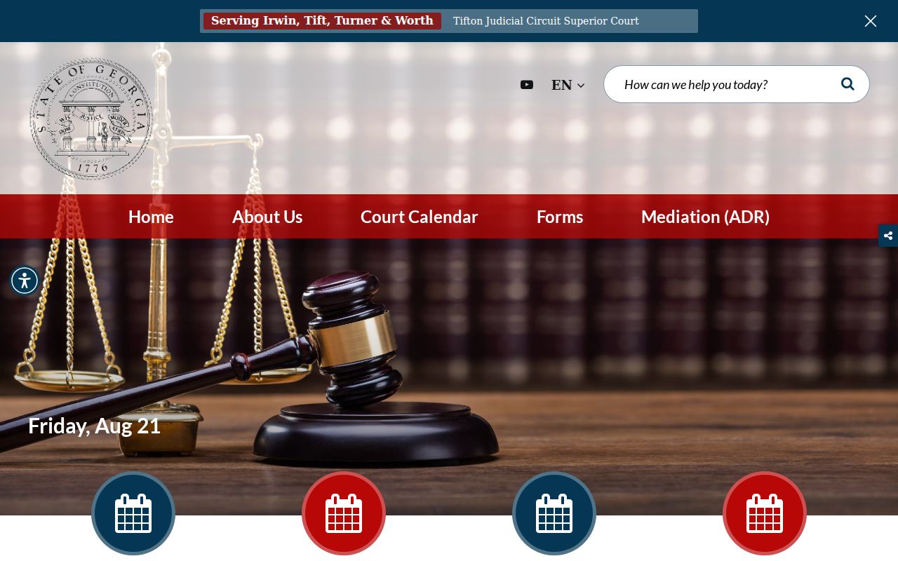 Tifton Judicial Circuit home page for the Irwin County court schedule