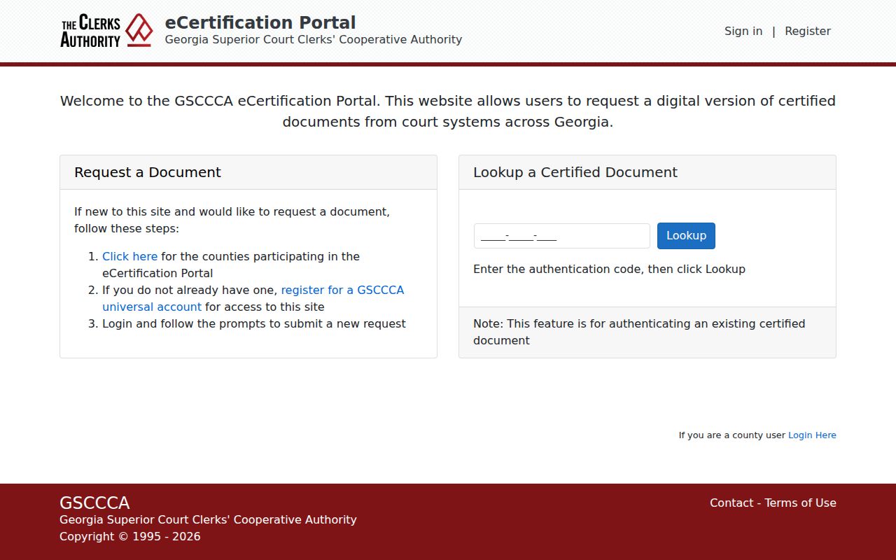 Irwin County court records GSCCCA eCertification interface