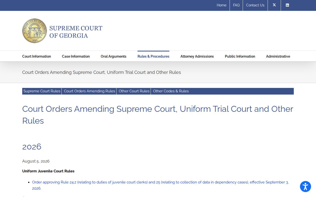 Georgia Supreme Court rule amendments page for checking current criminal court rules
