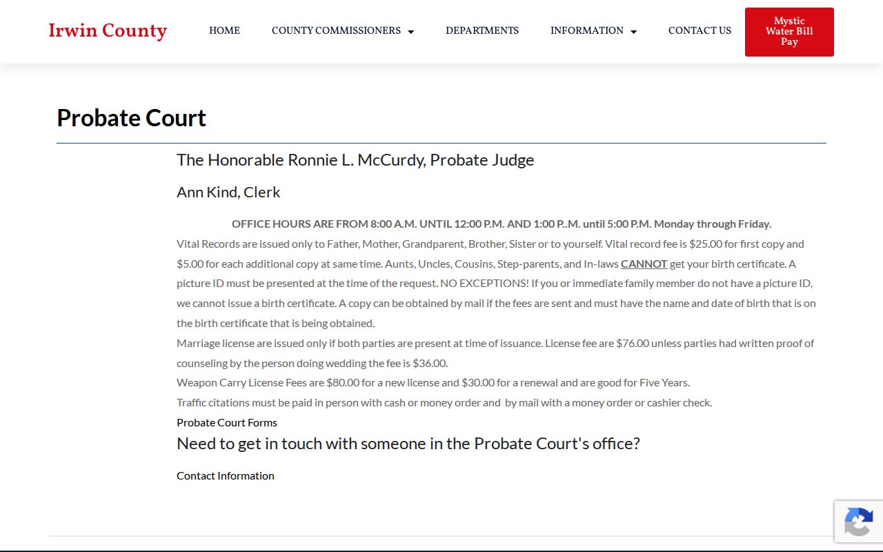 Irwin Probate services and payment details
