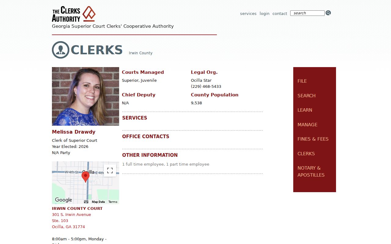 Current GSCCCA Irwin clerk entry
