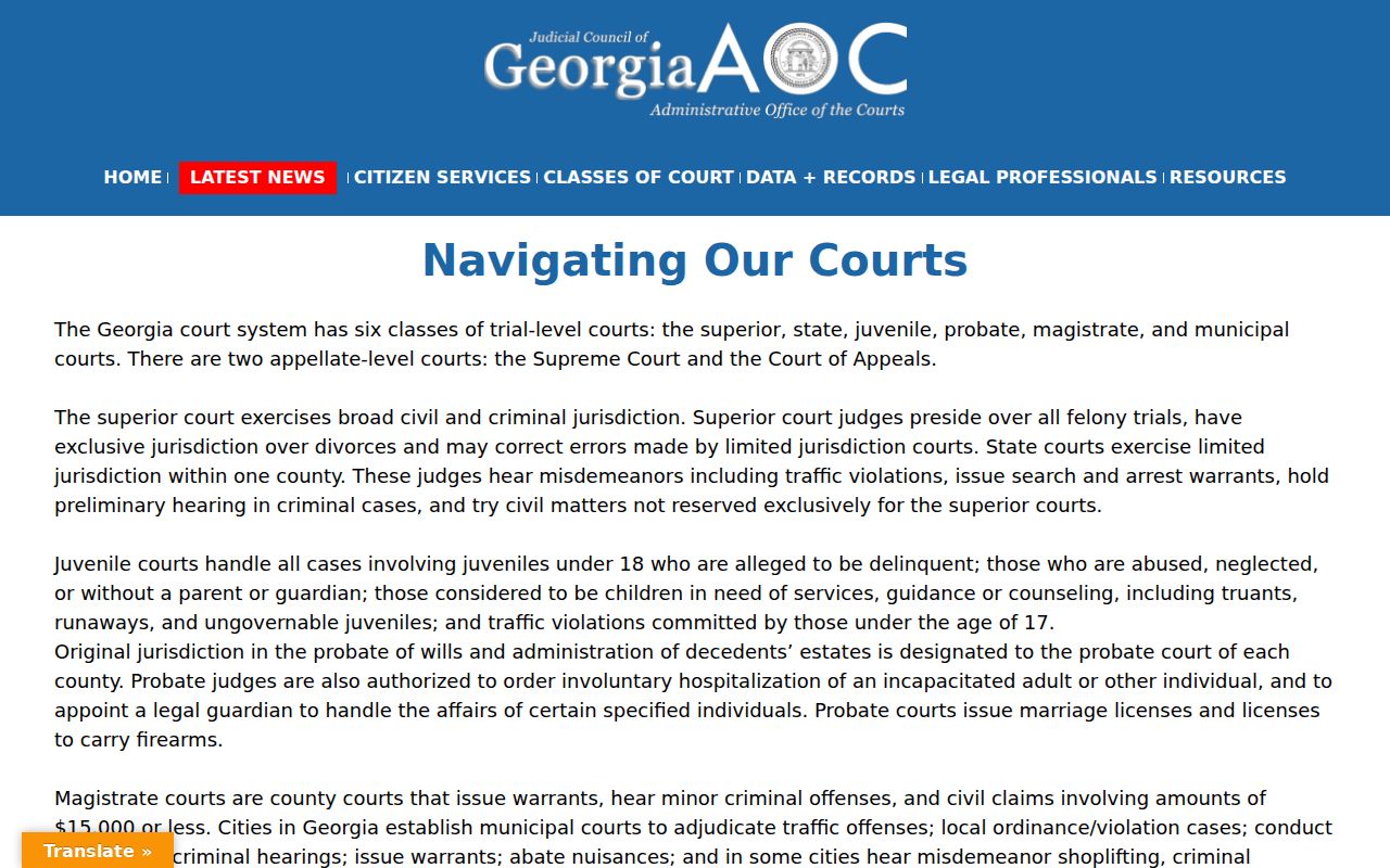Georgia trial and appellate court classes