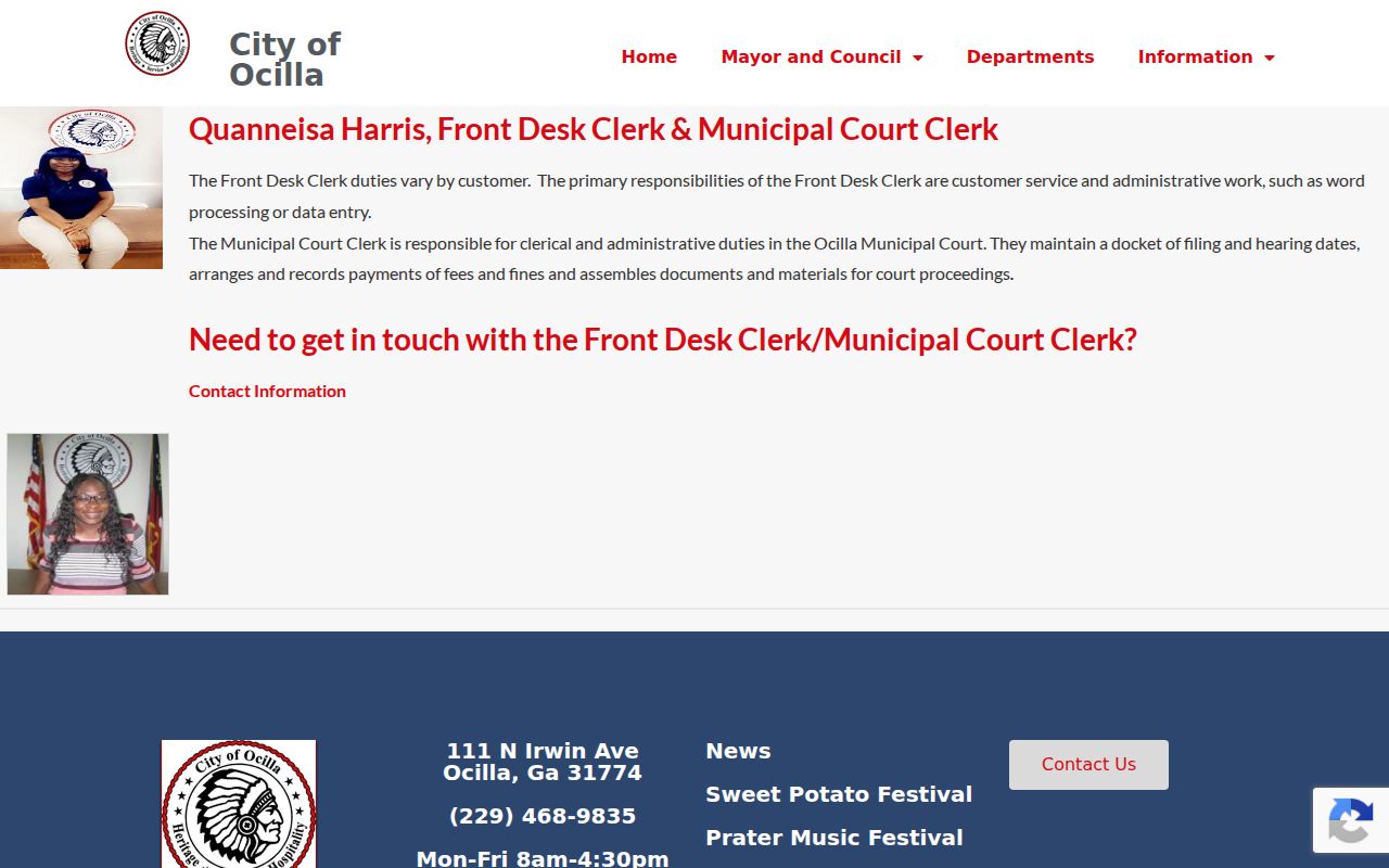 Ocilla court records municipal clerk duties