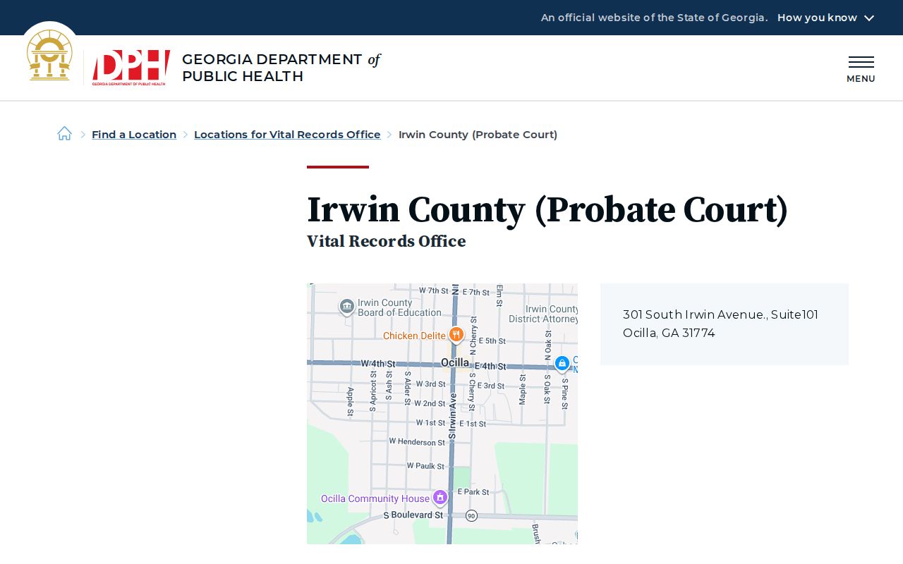 Irwin County traffic court records Probate Court directory