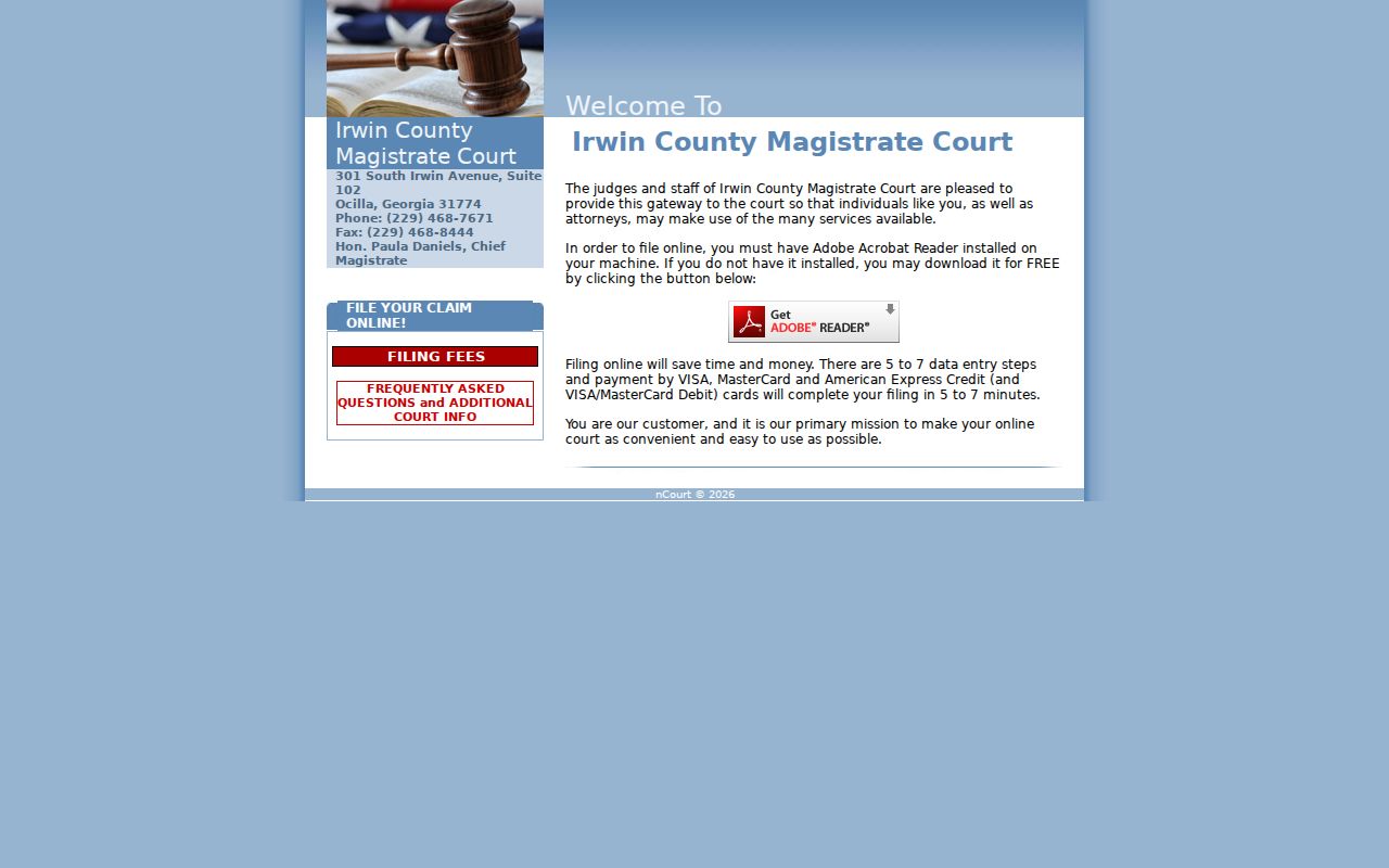 Irwin County traffic court records nCourt filing gateway